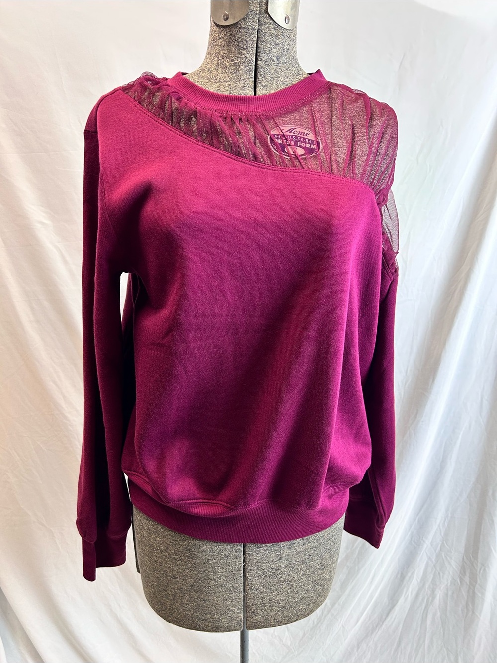 Antropologie Maeve Magenta Sheer-Trim Crewneck Sweater 0 Size Small